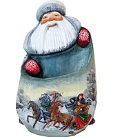 G.DeBrekht Woodcarved Hand Painted Santa Troika Figurine