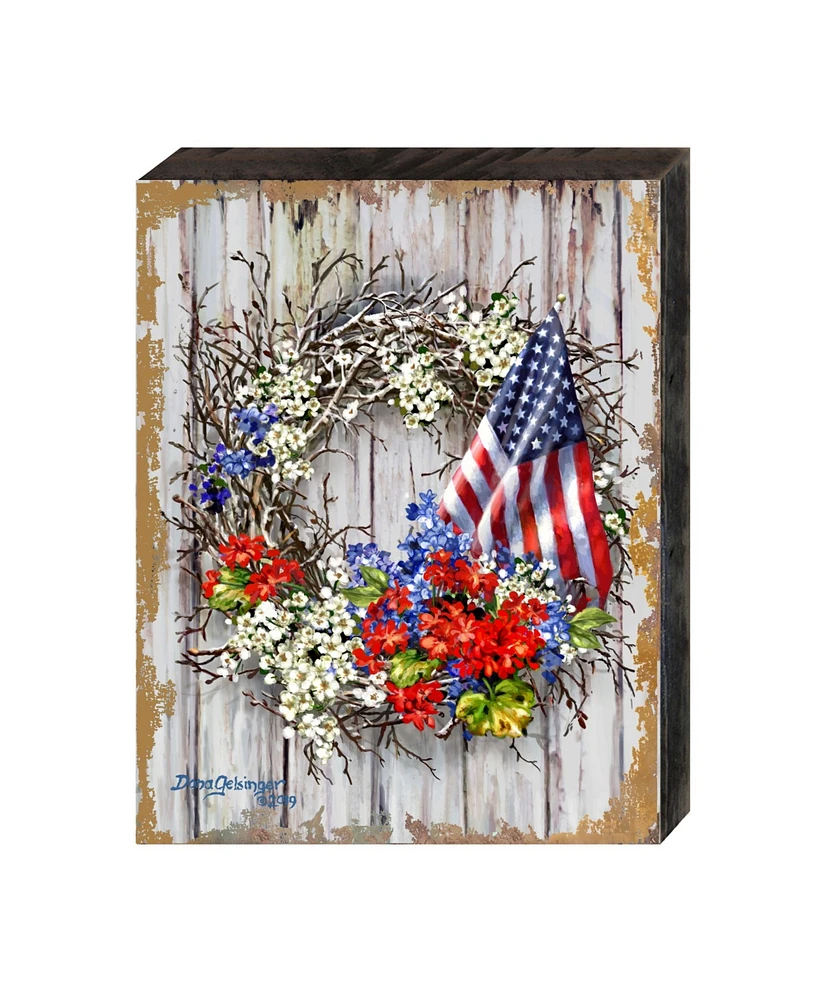 Designocracy Patriotic Wreath by Dona Gelsinger Wooden Block