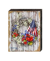 Designocracy Patriotic Wreath by Dona Gelsinger Wooden Block