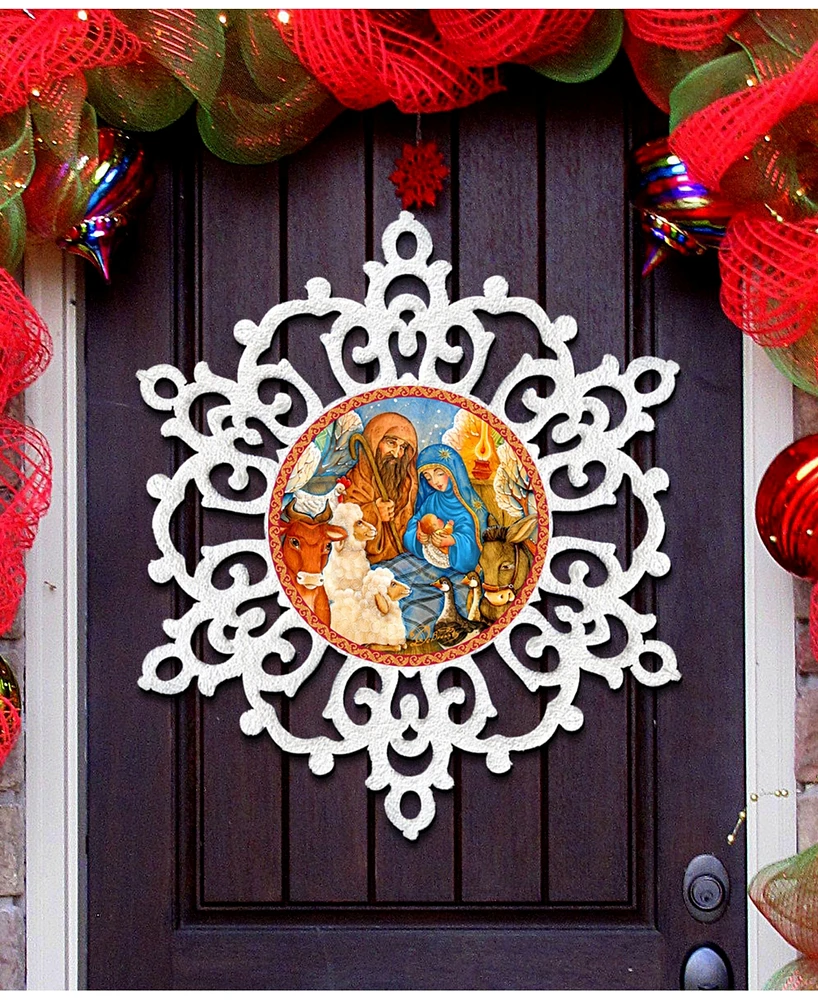 Designocracy Nativity Snowflake Christmas Door Hanger