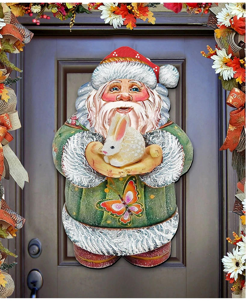 Designocracy Bunny Santa Christmas Door Hanger