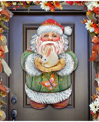 Designocracy Bunny Santa Christmas Door Hanger