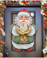 Designocracy Bunny Santa Christmas Door Hanger