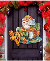 Designocracy Santa on The Airplane Christmas Door Hanger