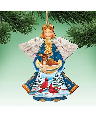 Designocracy Cardinal Deer Angel Wooden Christmas Ornament Set of 2