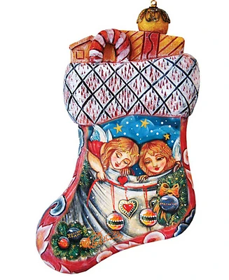 G.DeBrekht Hand Painted Christmas Santa Stocking Scenic Ornament