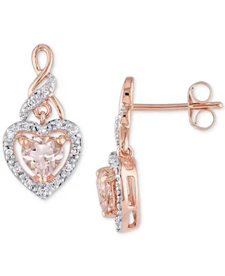 Morganite (1 ct. t.w.) & Diamond (1/8 ct. t.w.) Heart Drop Earrings in 10k Rose Gold