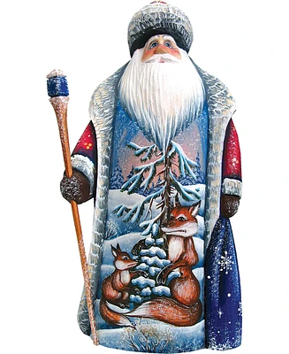 G.DeBrekht Woodcarved Hand Painted Fox Family Santa Wilderness Figurine