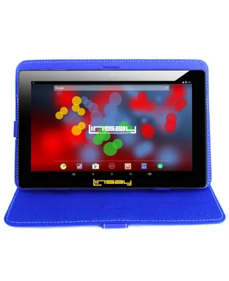New Linsay 10.1" Wi-Fi Tablet with Blue Leather Case Touchscreen Ips Screen Quad Core 2GB Ram Tablet 64GB Android 13