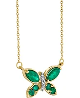 Emerald (5/8 ct. t.w.) & Diamond (1/20 ct. t.w.) Butterfly 18" Pendant Necklace in 14k Gold