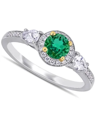 Emerald (1/2 ct. t.w.), White Sapphire (1/3 t.w.) & Diamond (1/8 Halo Ring 14k Gold