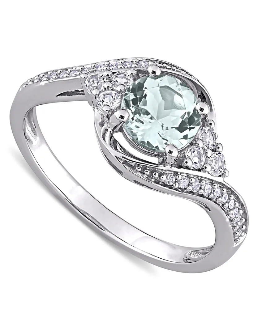 Aquamarine (3/4 ct. t.w.), White Topaz (1/4 t.w.) & Diamond (1/10 Swirl Ring 10k Gold