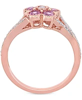 Pink Sapphire (3/4 ct. t.w.) & Diamond (1/6 Flower Ring 10k Rose Gold