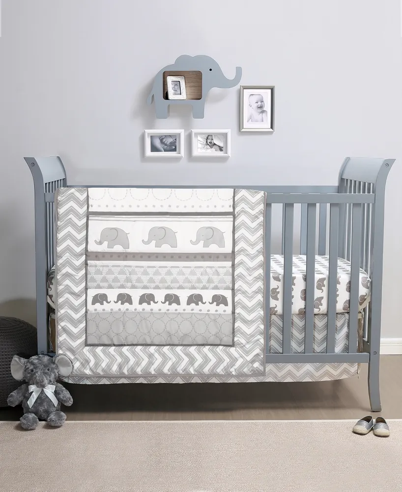 The Peanutshell Elephant Walk 3 Piece Baby Nursery Crib Bedding Set, Quilt, Fitted Crib Sheet, and Dust Ruffle