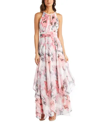 R & M Richards Petite Keyhole Halter Gown