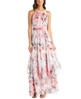 R & M Richards Petite Keyhole Halter Gown