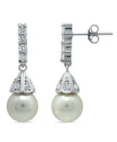 Imitation Pearl Cubic Zirconia Vintage Pyramid Style Drop Earrings Crafted in Silver Plate