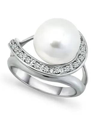 Imitation Pearl and Pave Cubic Zirconia Swirl Wrap Ring Silver Plate
