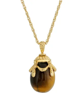 2028 14K Gold Plated Semi Precious Tigers Eye Egg Pendant Necklace