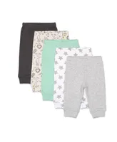 The Peanutshell Baby Boys Pants Set, 5 Pack, Safari, Black, White, Sage, Stars