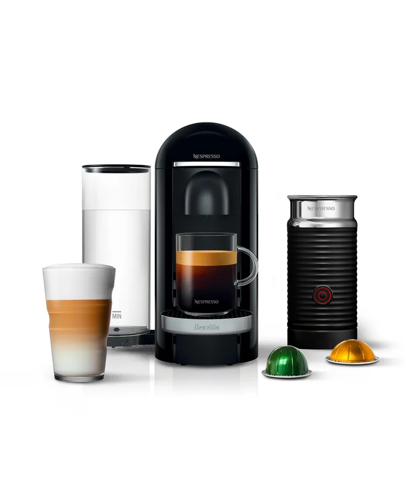 Nespresso Plus Deluxe Coffee and Espresso Maker by Breville, Piano Black with Aeroccino Milk Frother | Americas