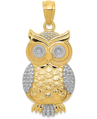 Textured Owl Charm in 14K Gold with Rhodium Plating