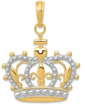 Sovereign Crown Charm Pendant in 14k Gold & White Rhodium Plated