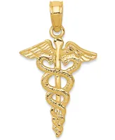 Caduceus Charm Pendant in 14k Yellow Gold