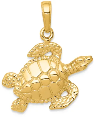Sea Turtle Charm Pendant in 14k Yellow Gold