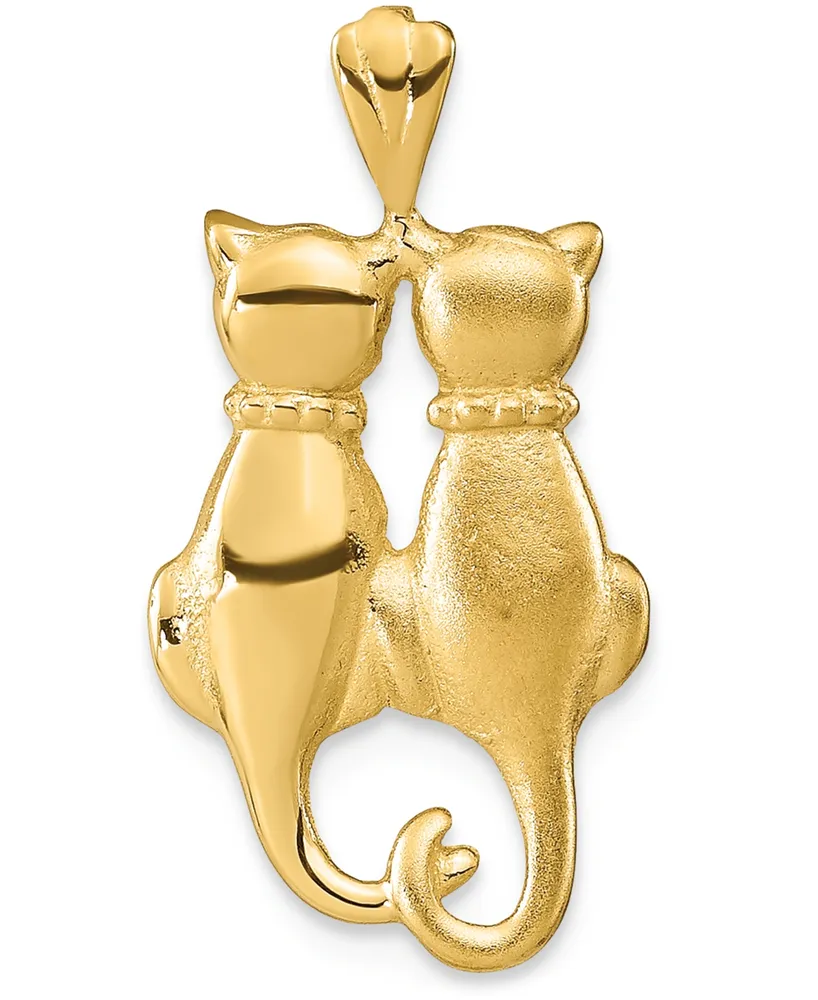 Twin Cats Charm Pendant in 14k Yellow Gold