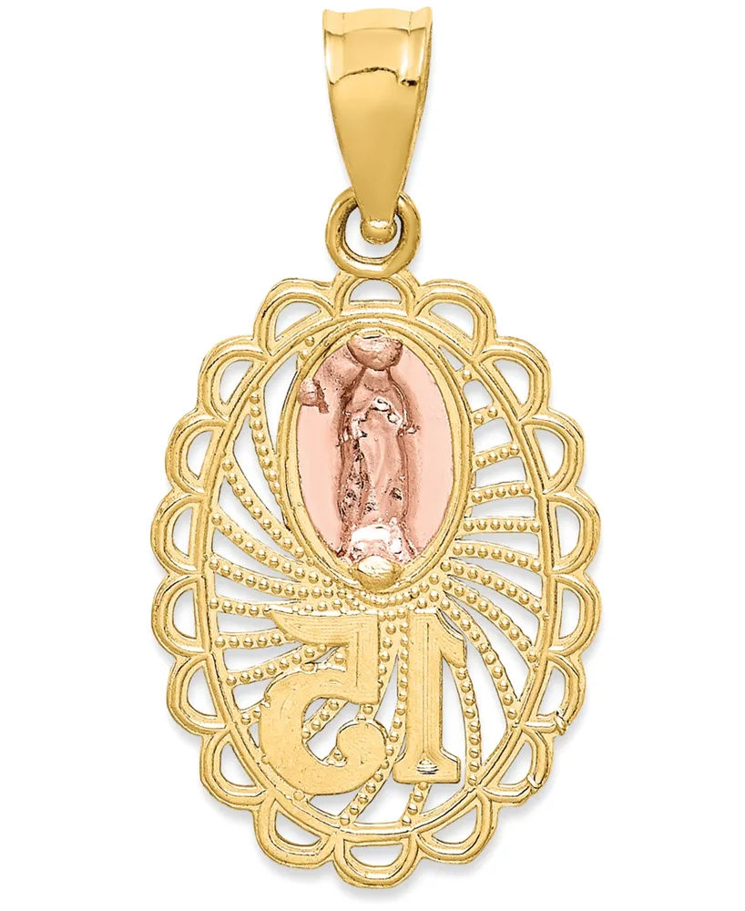 15 Our Lady of Guadeloupe Two-Tone Charm Pendant in 14k Yellow & Rose Gold