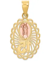 15" Our Lady of Guadeloupe Two-Tone Charm Pendant in 14k Yellow & Rose Gold