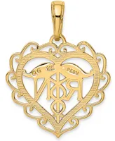 Registered Nurse Open Heart Charm Pendant in 14k Gold