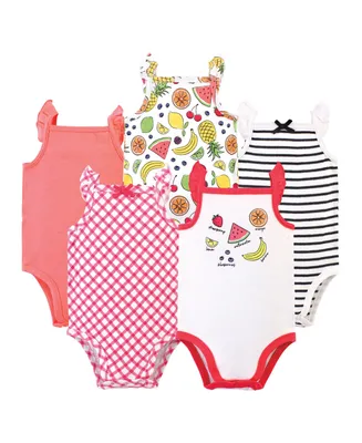 Touched by Nature Baby Girls Organic Cotton Bodysuits 5pk, Fruit, 12-18 Months