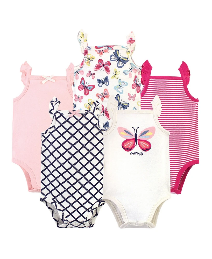 Touched by Nature Baby Girls Organic Cotton Bodysuits 5pk, Bright Butterflies, 3-6 Months