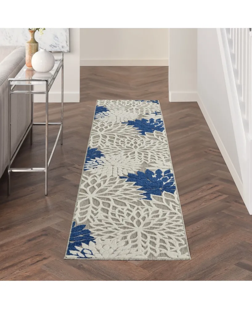 Nourison Home Aloha ALH05 Ivory and Navy 2'3" x 10' Runner Rug