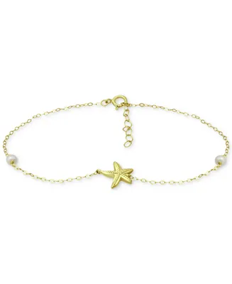 Giani Bernini Cultured Freshwater Pearl (4mm) & Starfish Ankle Bracelet 18k Gold-Plated Sterling Silver, Created for Macy's