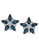 Sapphire (1-1/3 ct. t.w.) & Diamond (1/5 ct. t.w.) Flower Stud Earrings in 14k White Gold