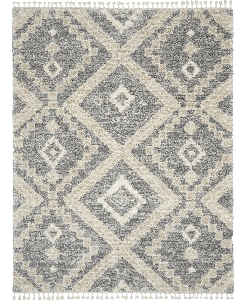 Nourison Home Oslo Shag OSL02 Gray and Ivory 7'10" x 10'6" Area Rug