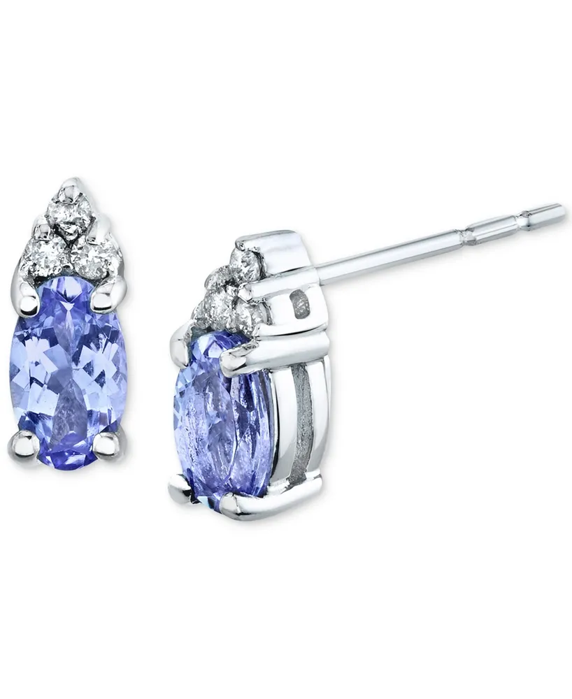 Tanzanite (5/8 ct. t.w.) & Diamond (1/20 ct. t.w.) Stud Earrings in 14k White Gold