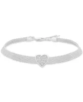 Cubic Zirconia Heart Mesh Link Bracelet in Sterling Silver