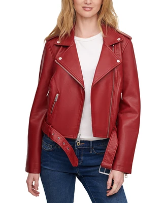 Levi's Women's Faux-Leather Belted Hem Moto Jacket