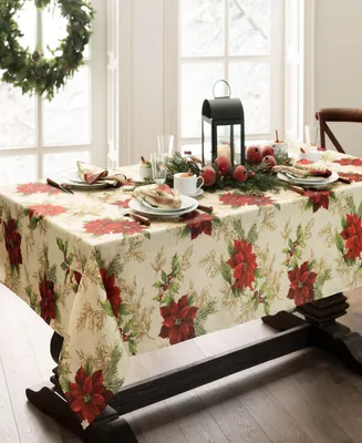 Elrene Festive Poinsettia Holiday Tablecloth 60x120