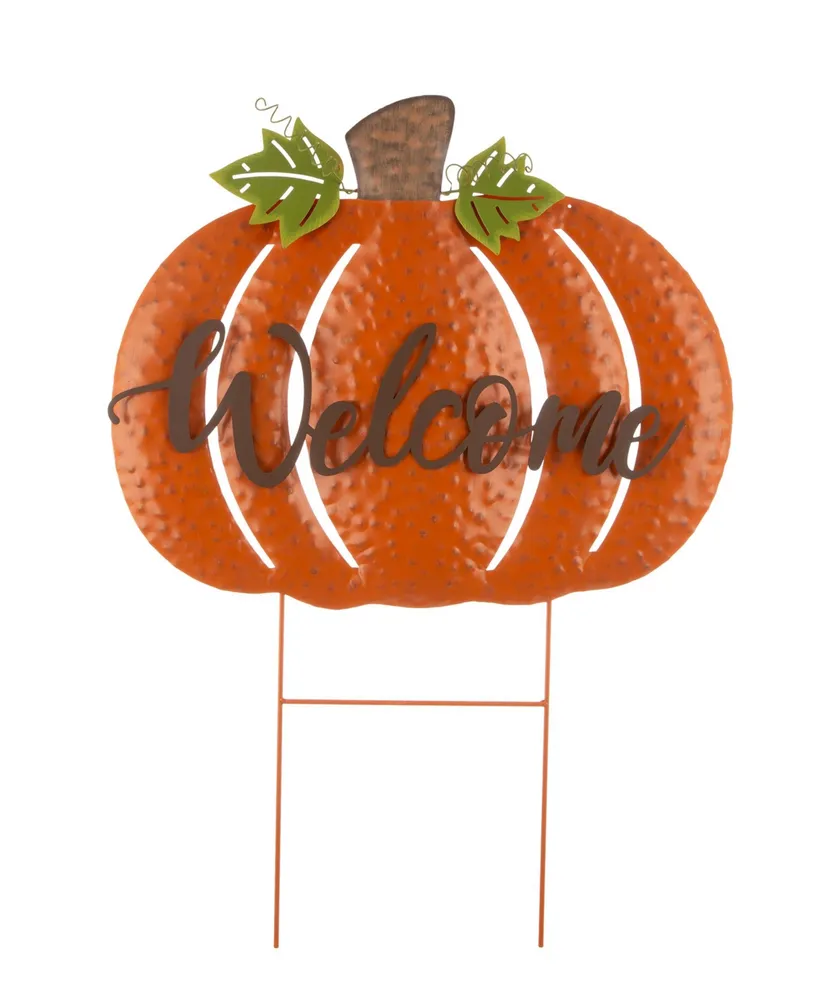 Glitzhome 29.72" Fall Metal Pumpkin Yard Stake or Standing or Hanging Sign