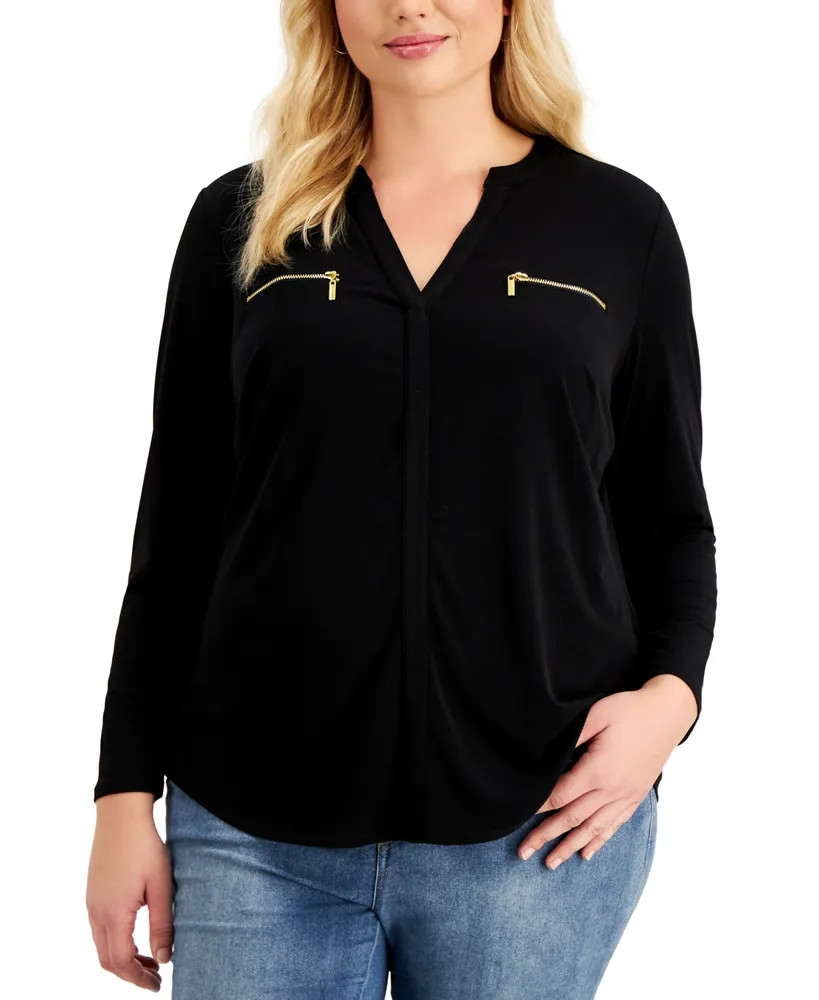 I.n.c. International Concepts Plus Zip-Pocket Top, Created for Macy's