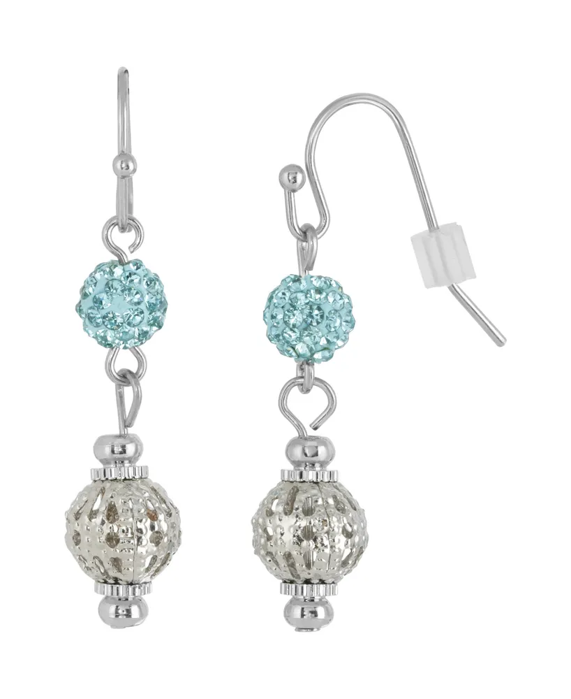 2028 Silver-Tone Aqua Fireball and Filigree Drop Earrings