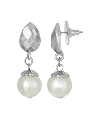 2028 Silver-Tone Imitation Pearl Drop Earring