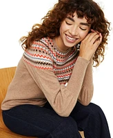 Charter Club Petite Fair Isle Balloon-Sleeve Cashmere Sweater, Created for Macy's