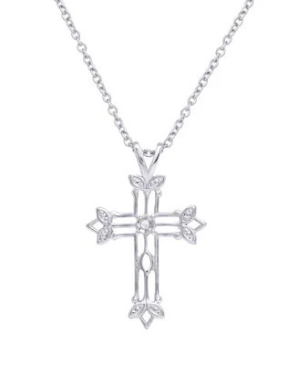 Macy's Diamond Accent Silver-plated Scroll Cross Pendant Necklace