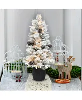Puleo 3.5' Pre-Lit Flocked Artificial Christmas Tree
